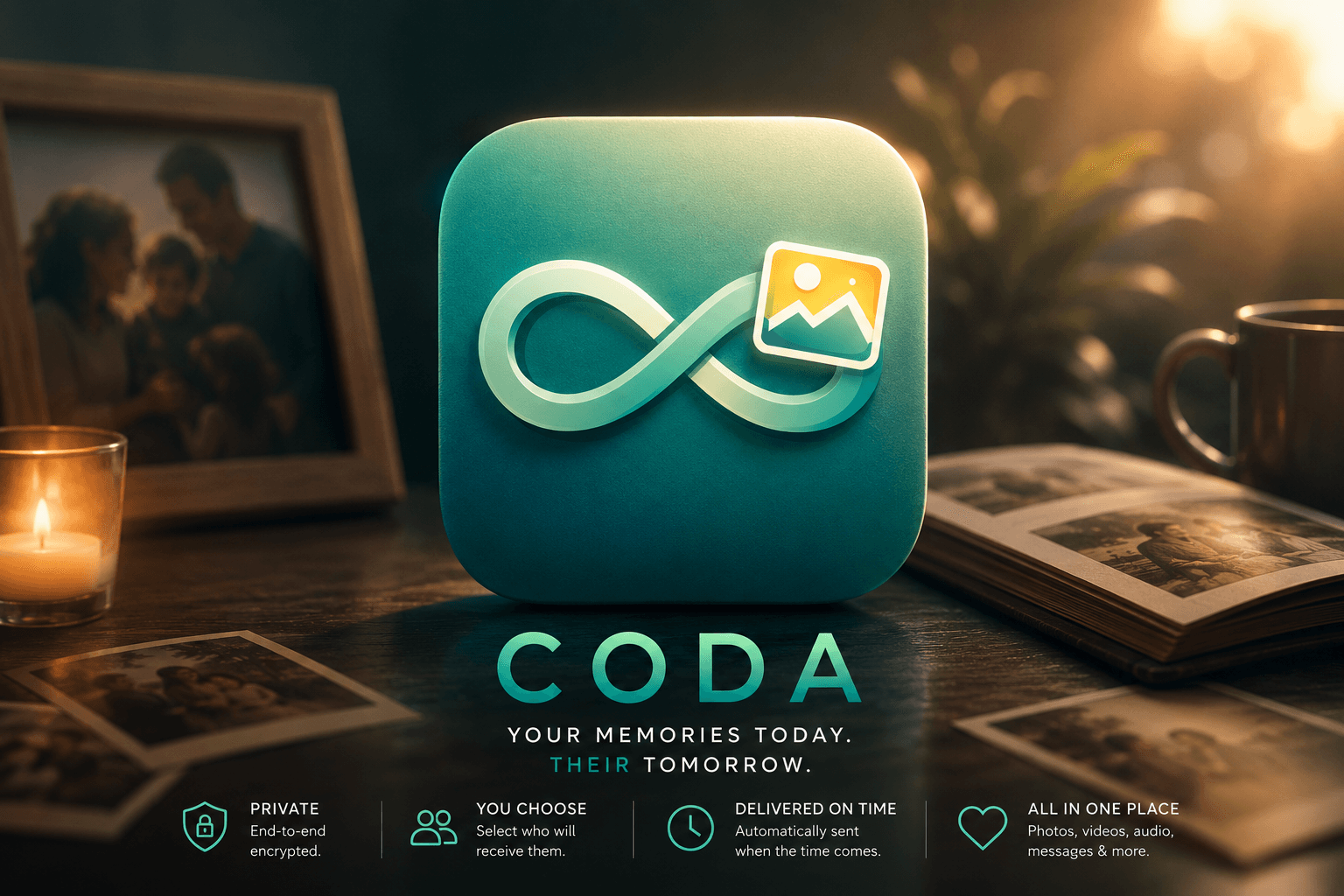CODA app screen for organizing legacy memories.